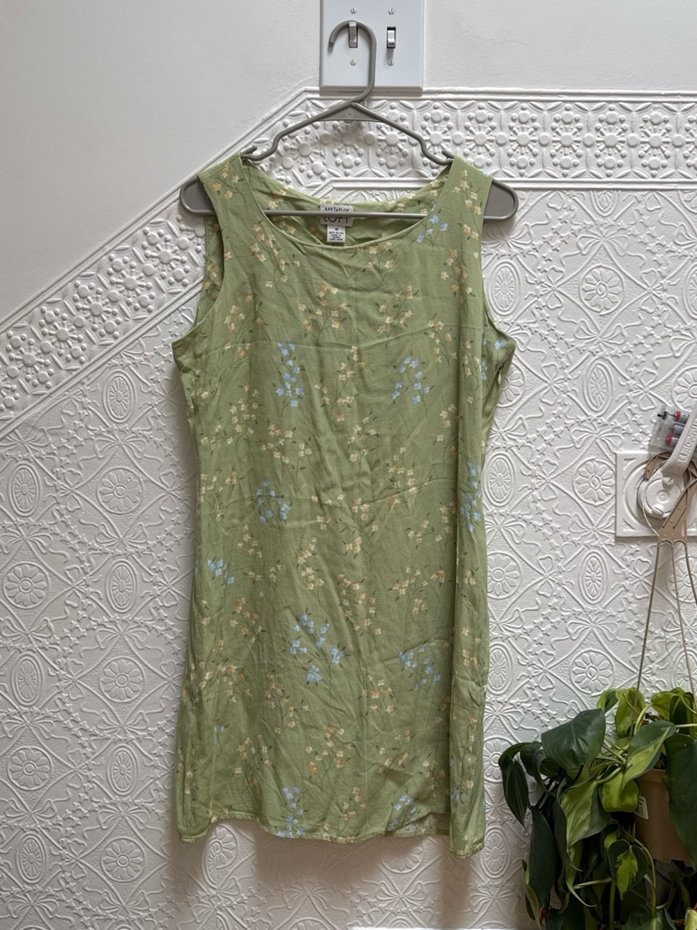 LOFT Light Green Floral Dress with Yellow Blooms